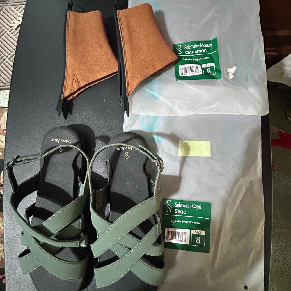 Solemate Capri Sage Sandals - Sage Green Strappy Comfort (Size 8)